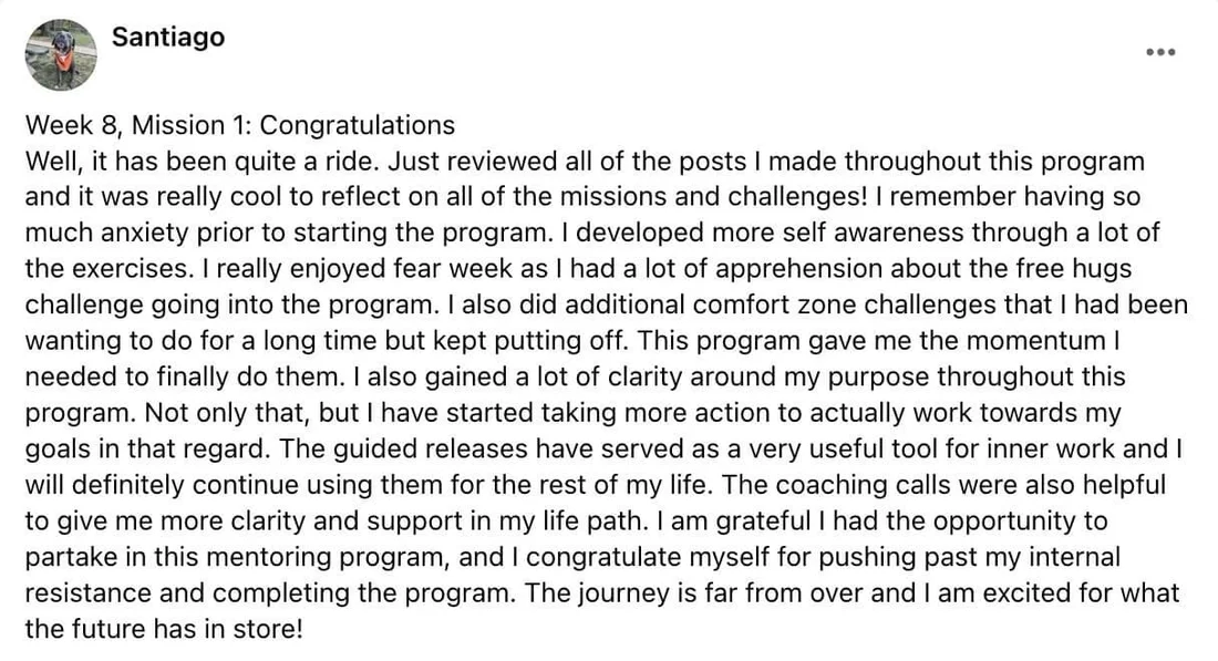 Santiago's written review — Transformation Mastery Mentoring 2.0.