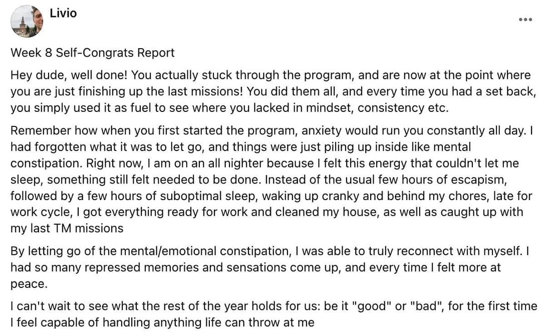Livie's written review — Transformation Mastery Mentoring 2.0.