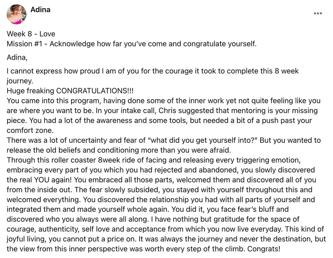 Adina's written review — Transformation Mastery Mentoring 2.0.