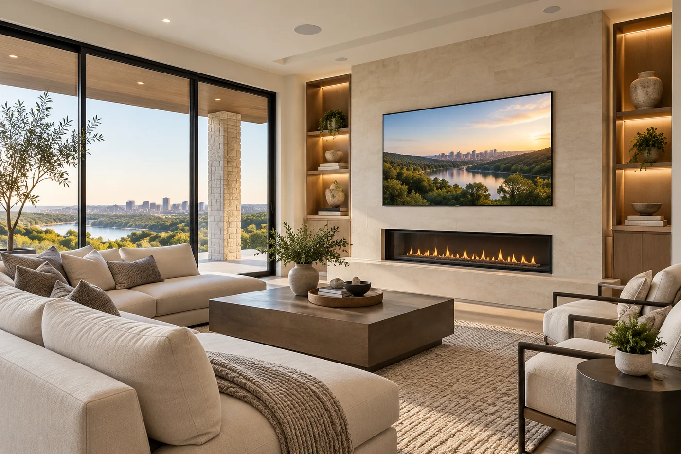 Integrated Wi-Fi and media in an upscale San Antonio living room