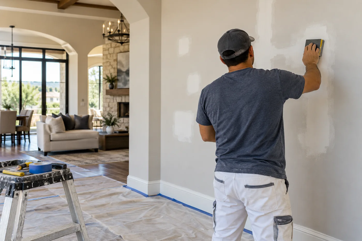 Drywall repair and wall preparation in an upscale San Antonio residence
