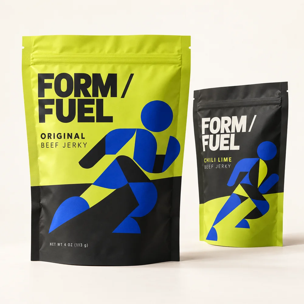 Custom Stand-Up Jerky Pouches illustrated packaging concept
