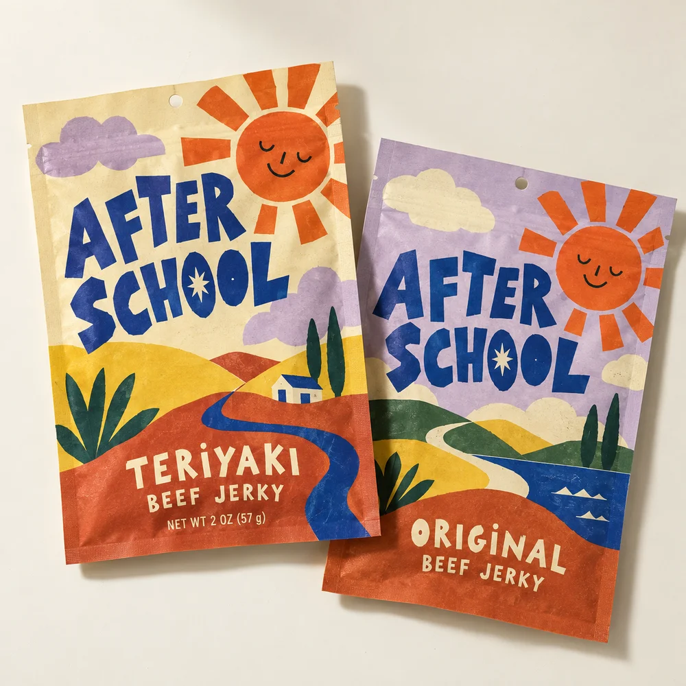 Custom Lay-Flat Jerky Pouches illustrated packaging concept