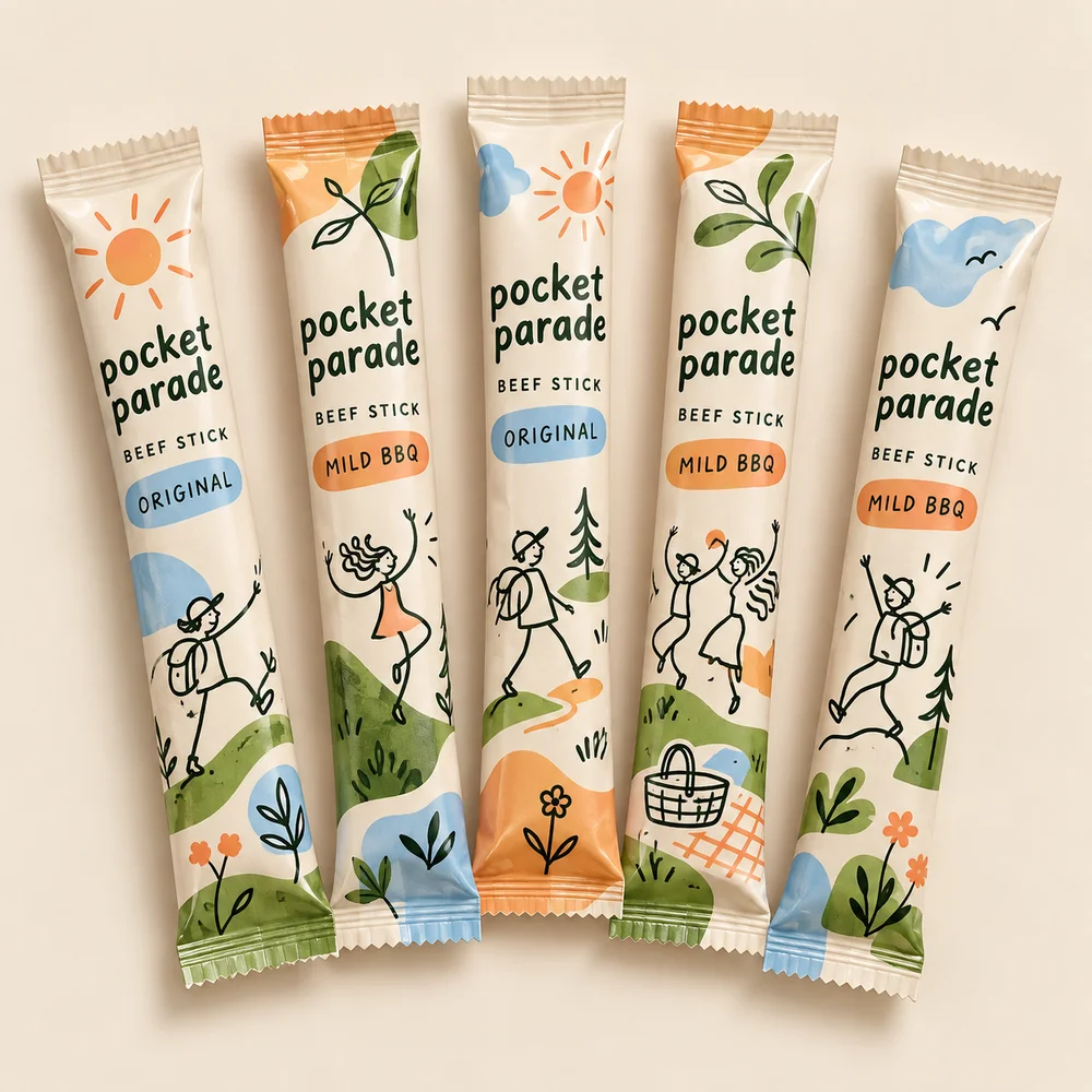 Custom Meat Stick Packaging illustrated packaging concept