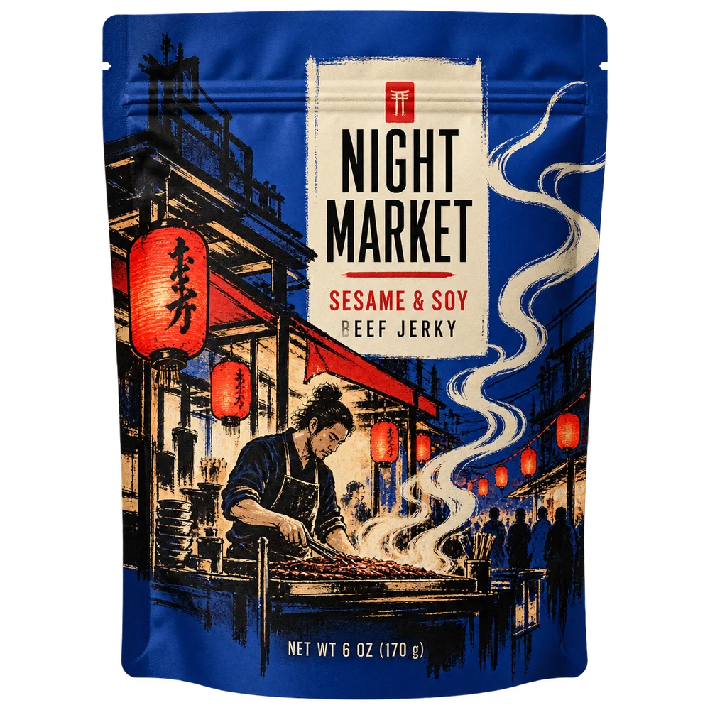 Custom 6 oz Beef Jerky Bags illustrated packaging concept