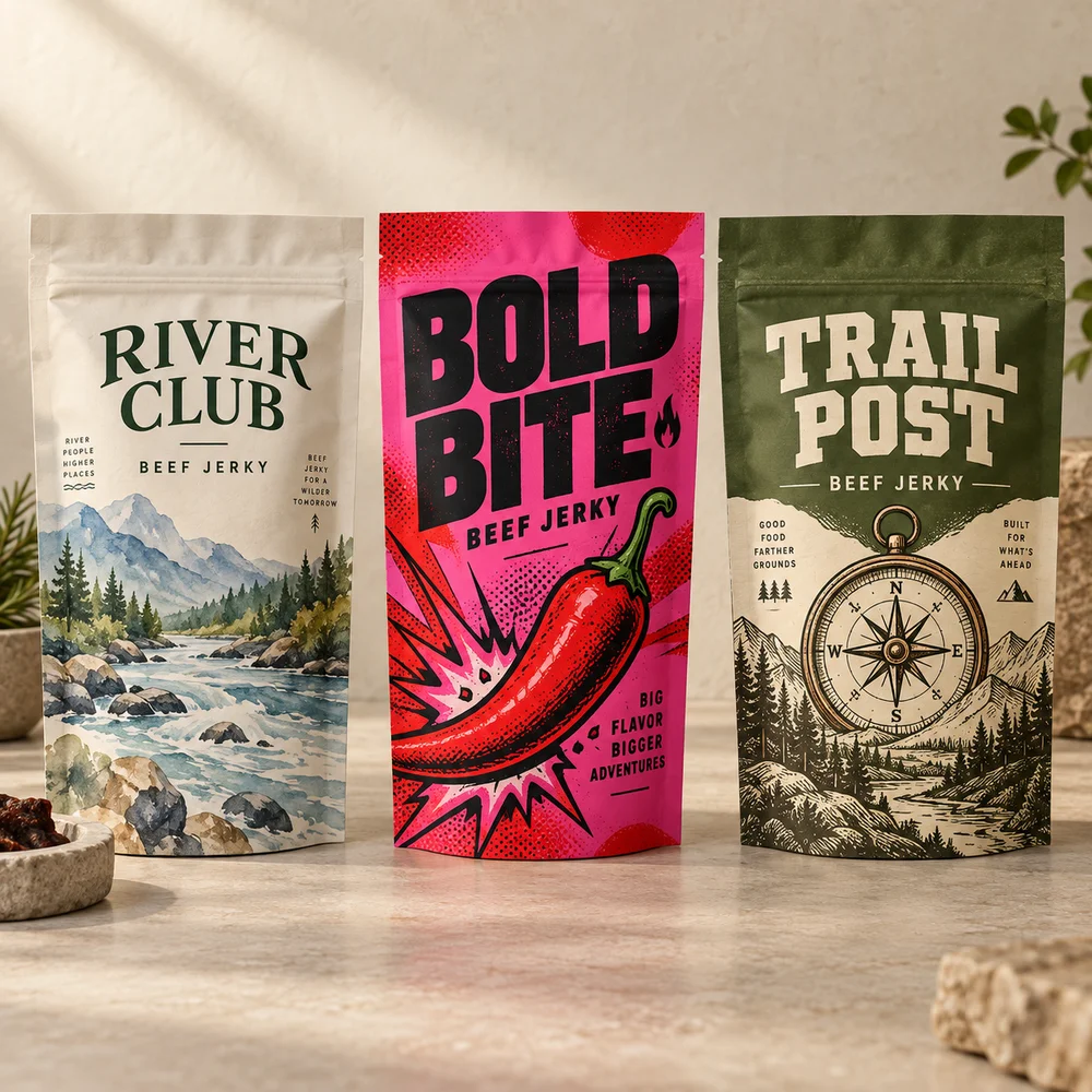 Packaging support for jerky brands. illustrated packaging concept
