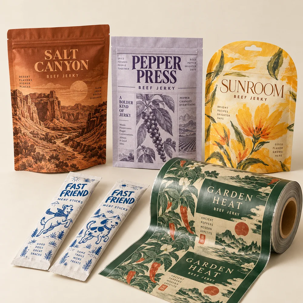 Find the right packaging for your jerky. illustrated packaging concept