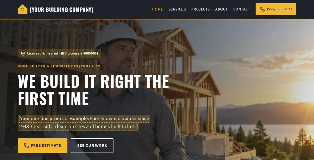 Sample home builder website by Winterwolf Websites