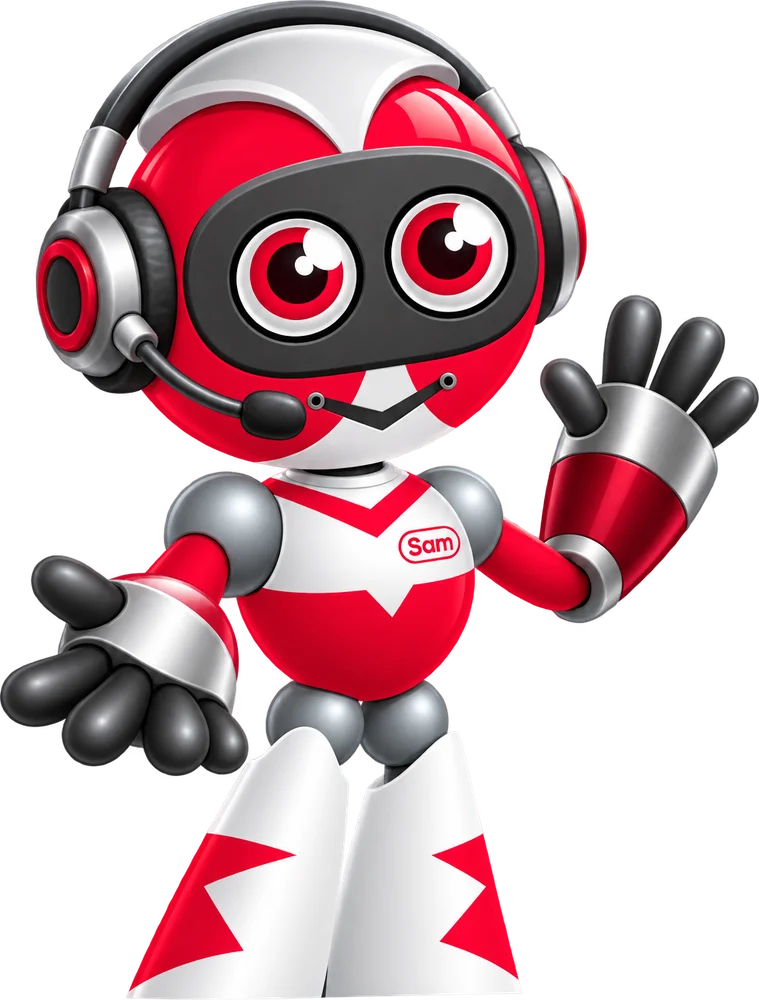 Sam wearing a headset, ready to answer calls