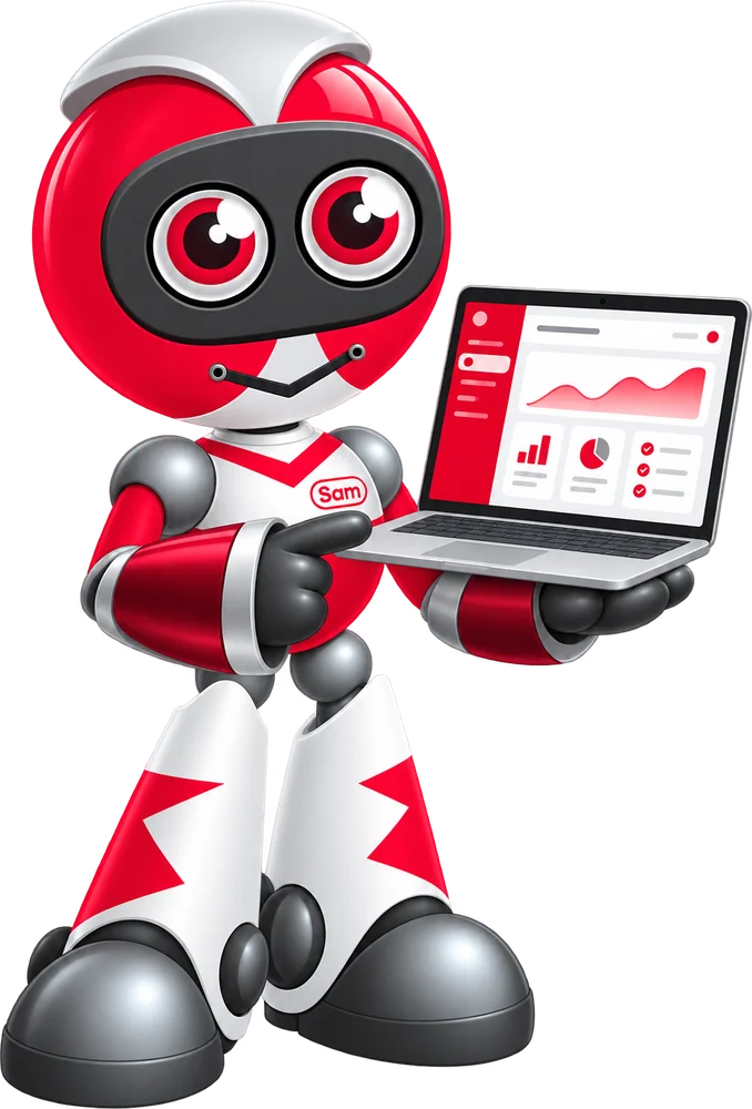 Sam showing the Virtual SAM dashboard on a laptop