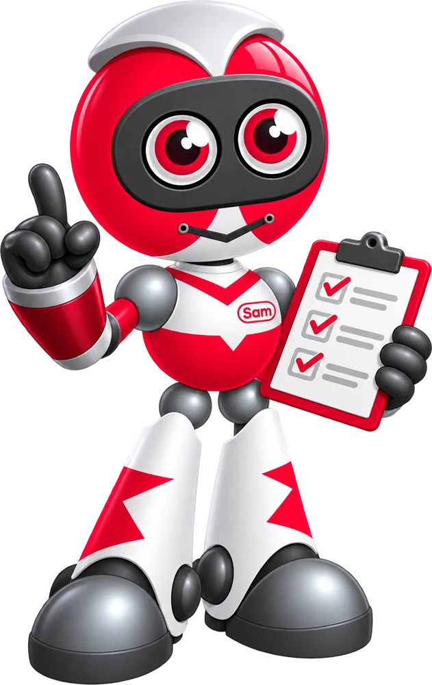 Sam holding a checklist