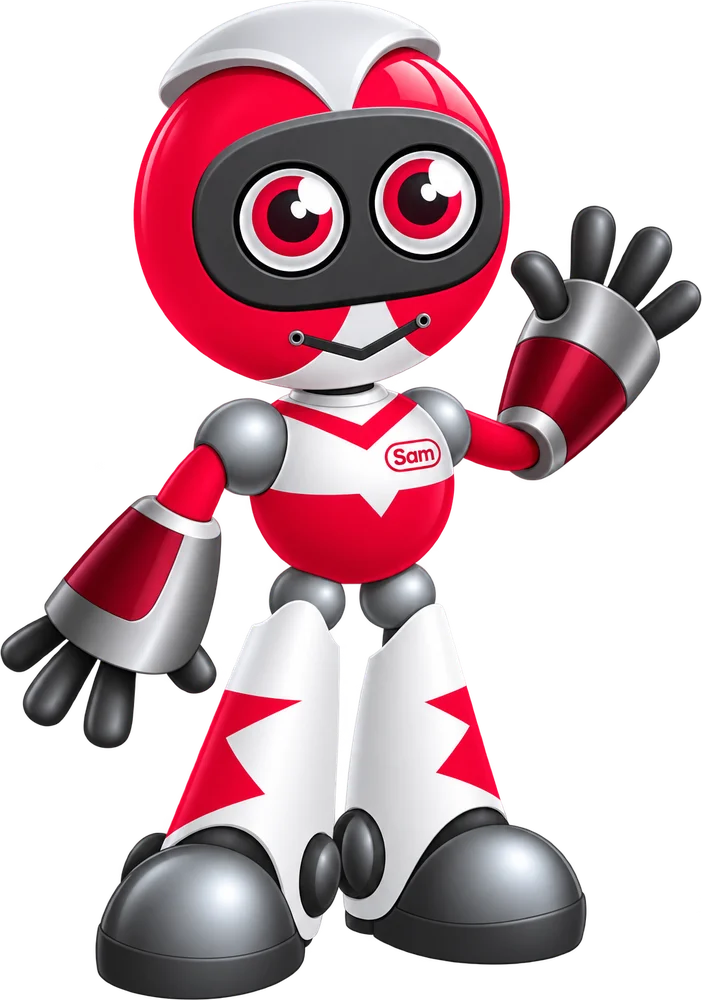 Sam, the Virtual SAM guide, waving hello
