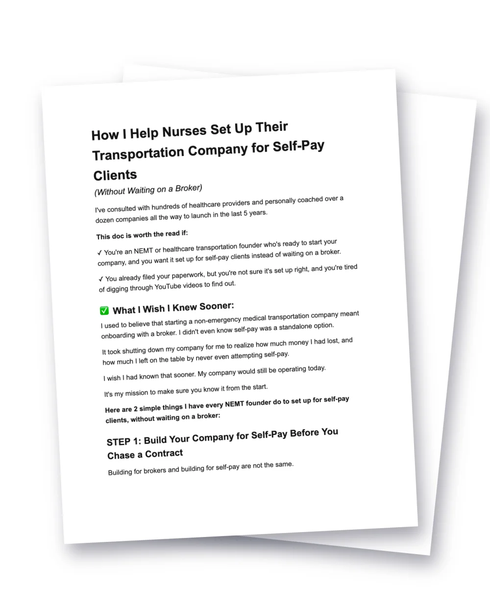 Free Google doc: How I Help Nurses Set Up Their Transportation Company for Self-Pay Clients