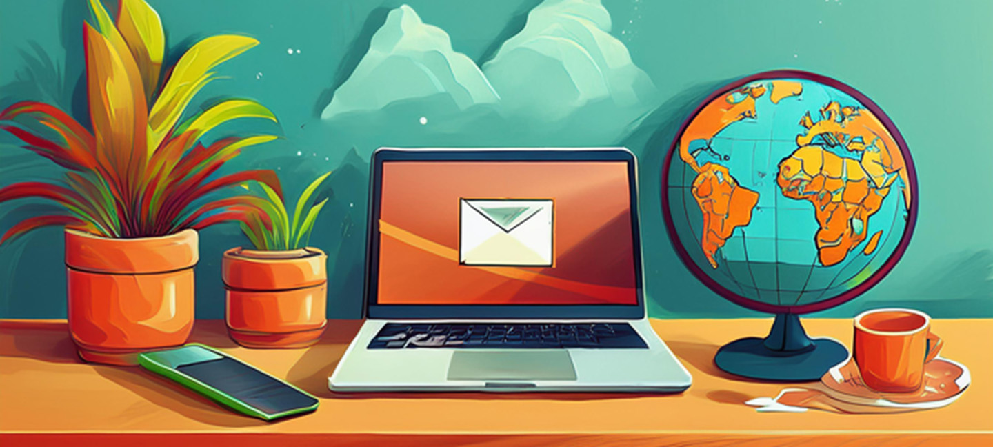 Illustration of a desk with a laptop and a cell phone