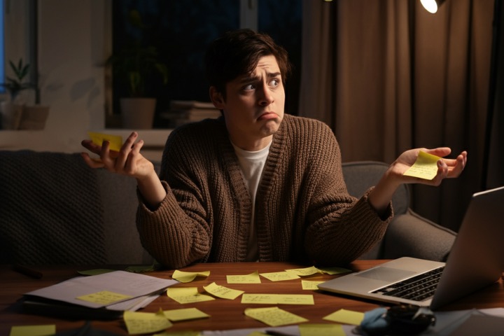 Man overwhelmed by bills.