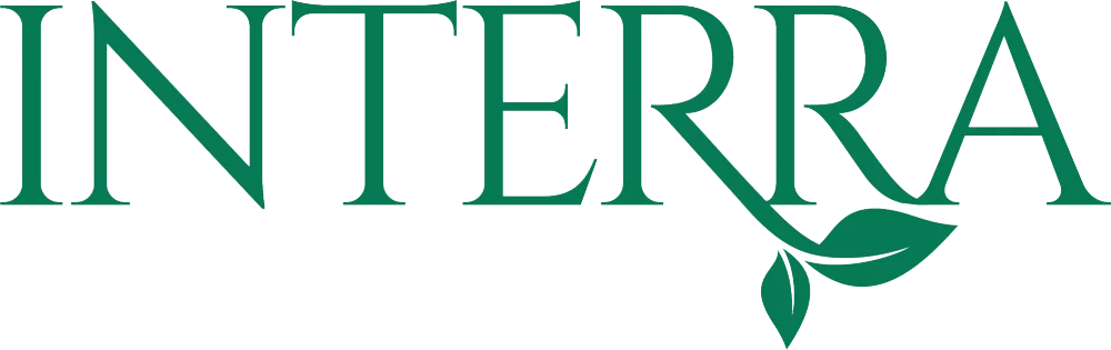 Green logo saying Interra with a small leaf