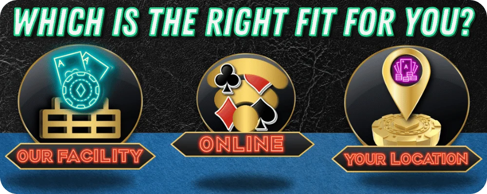 Remote poker coaching symbol emphasizing online poker training for corporate fun events that travel and poker betting strategies.