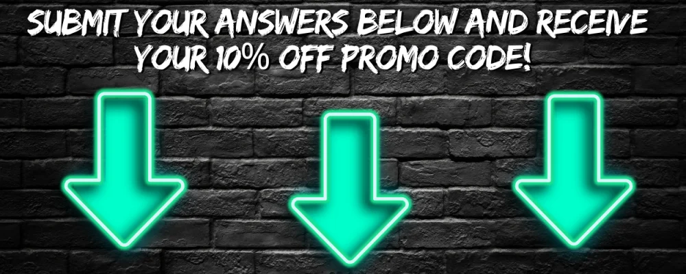 Poker coaching quiz submission graphic with neon arrows and 10% discount offer, encouraging corporate event planners, private groups, and poker beginners to submit answers and unlock their exclusive training promo code.