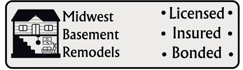 Midwest Basement Remodels header with logo image and text; licensed, insured, bonded