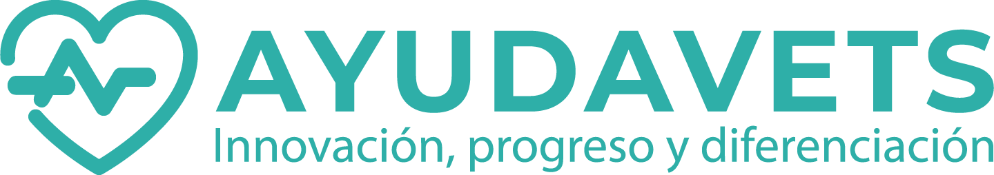 Logo de Ayudavets con un corazón azul y un electrocardiograma atravesándolo. Subtexto Innovación, progreso y diferenciación