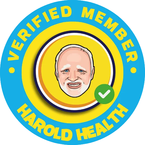 Harold Health verified badge showing HIPAA-safe telehealth membership for men.