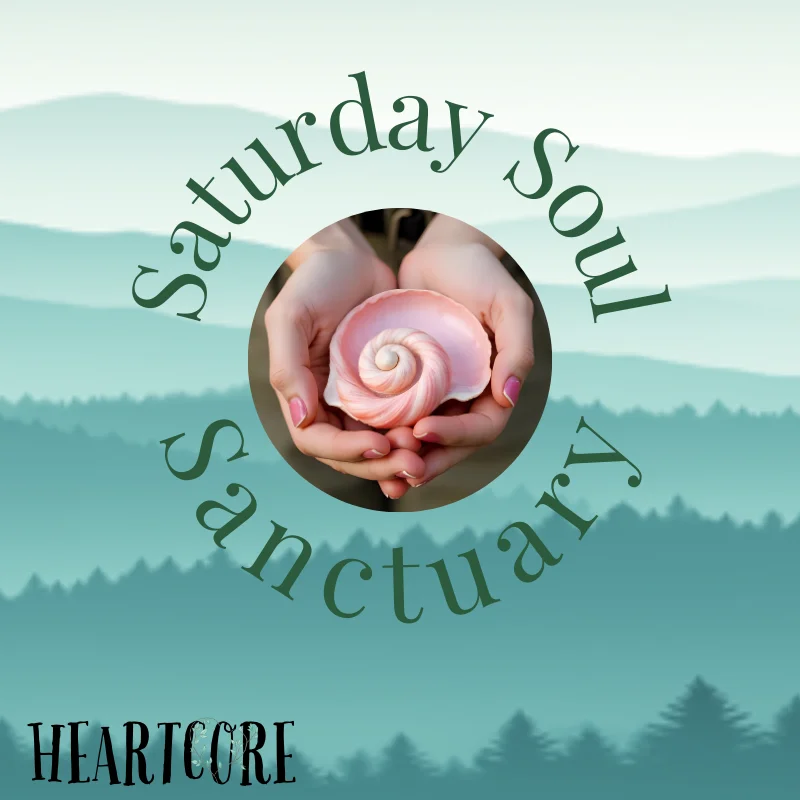 Nature background wiyh hands gently holding shell with HeartcoreUK logo