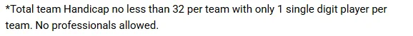 Total team handicap no less than 32 per team with only 1 single digit player per team. No professionals allowed.