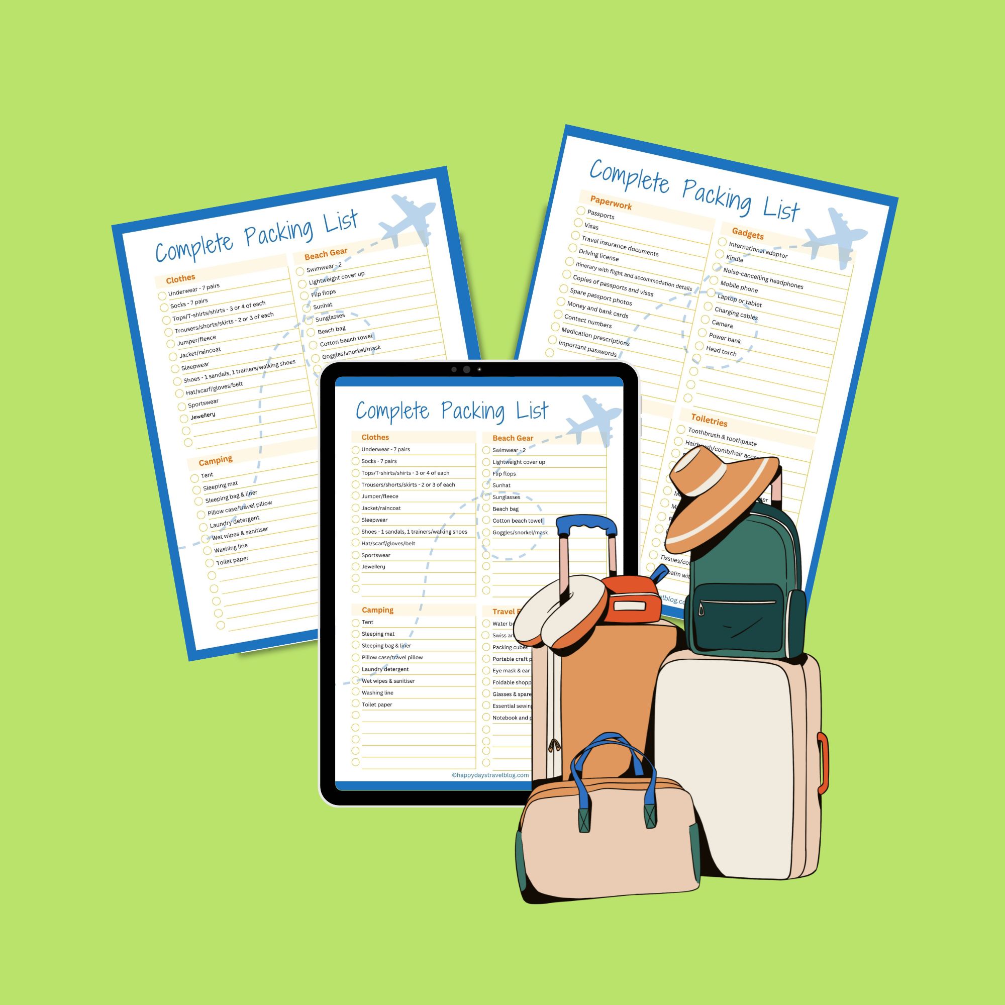 A mock-up of a packing list