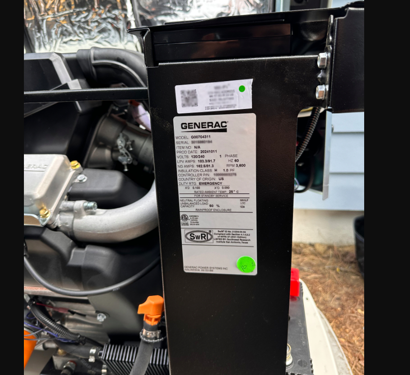 Generator Serial Number Location Example