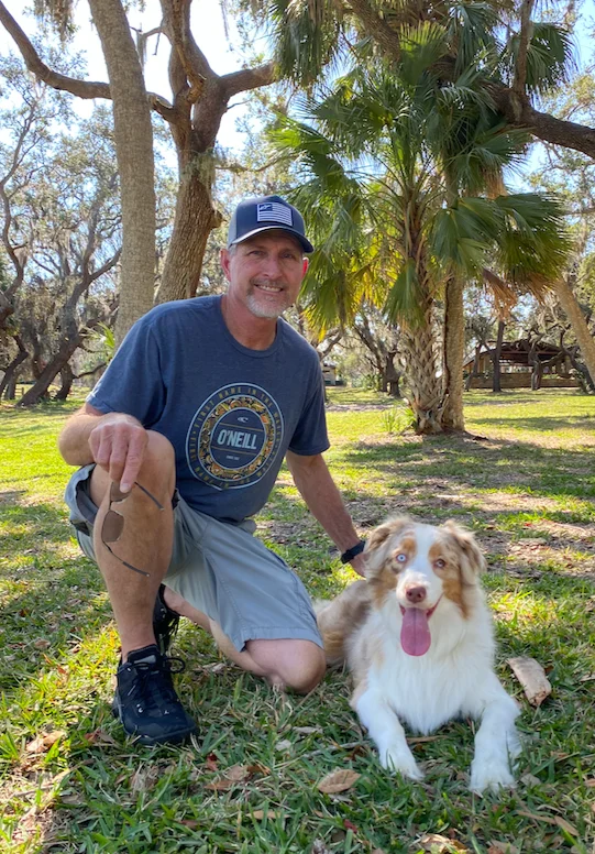 Bryan and Pearl, the mold dog.