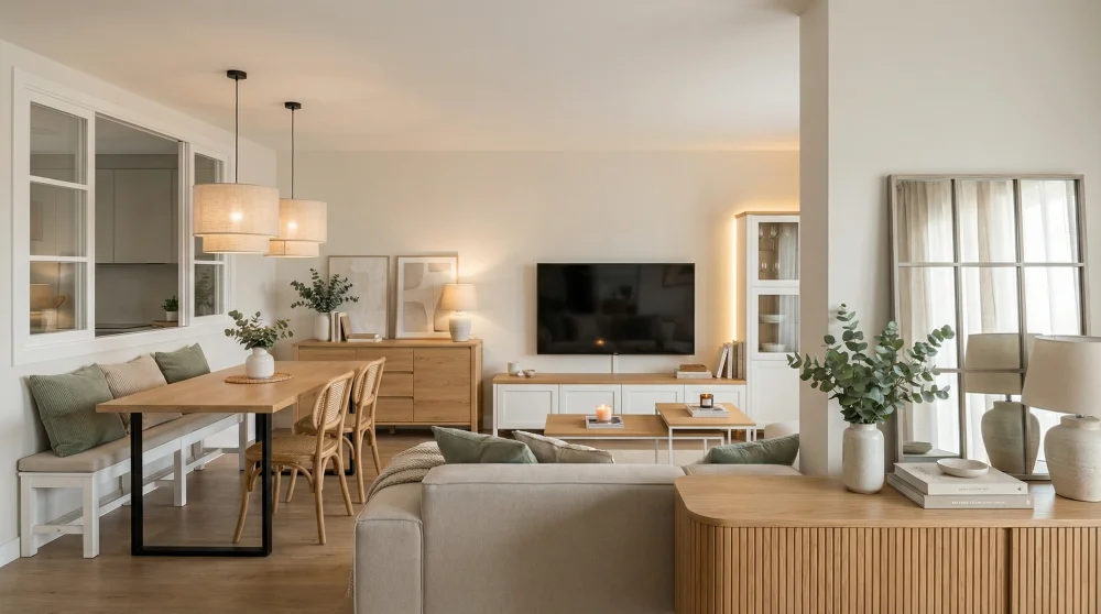 Proyecto de interiorismo en 3D online, salón comedor Ana Utrilla interiorismo