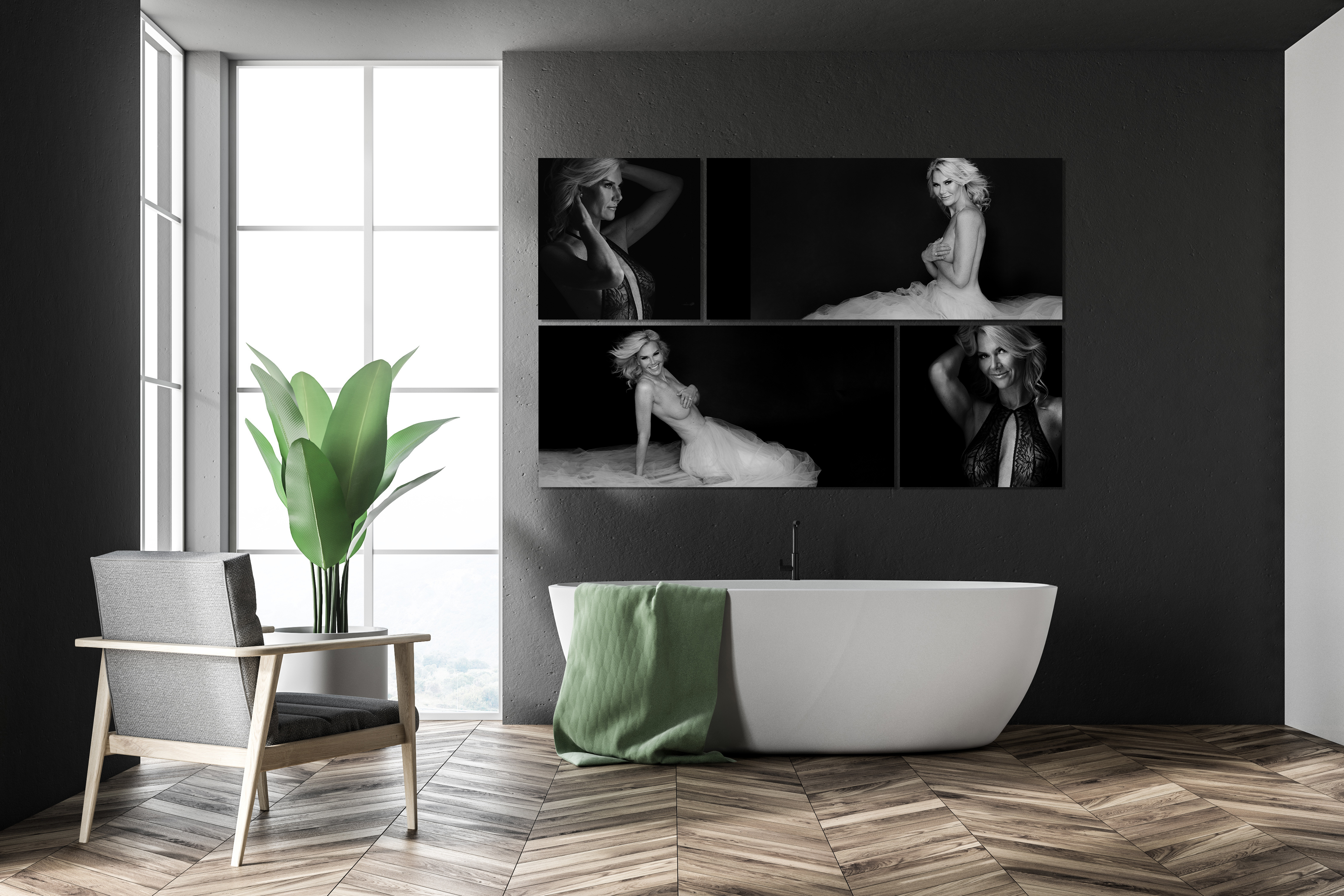 printed photograph son a wall 