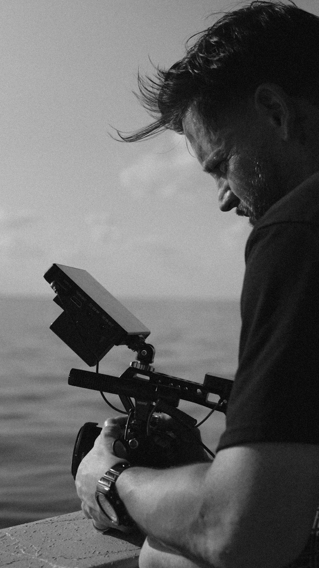 Logan filming on the lake