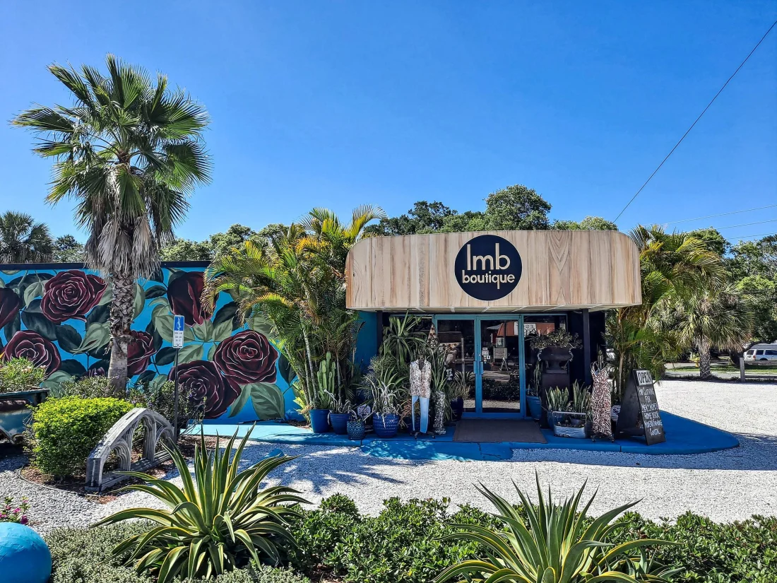 Mural wrapping the LMB Boutique storefront