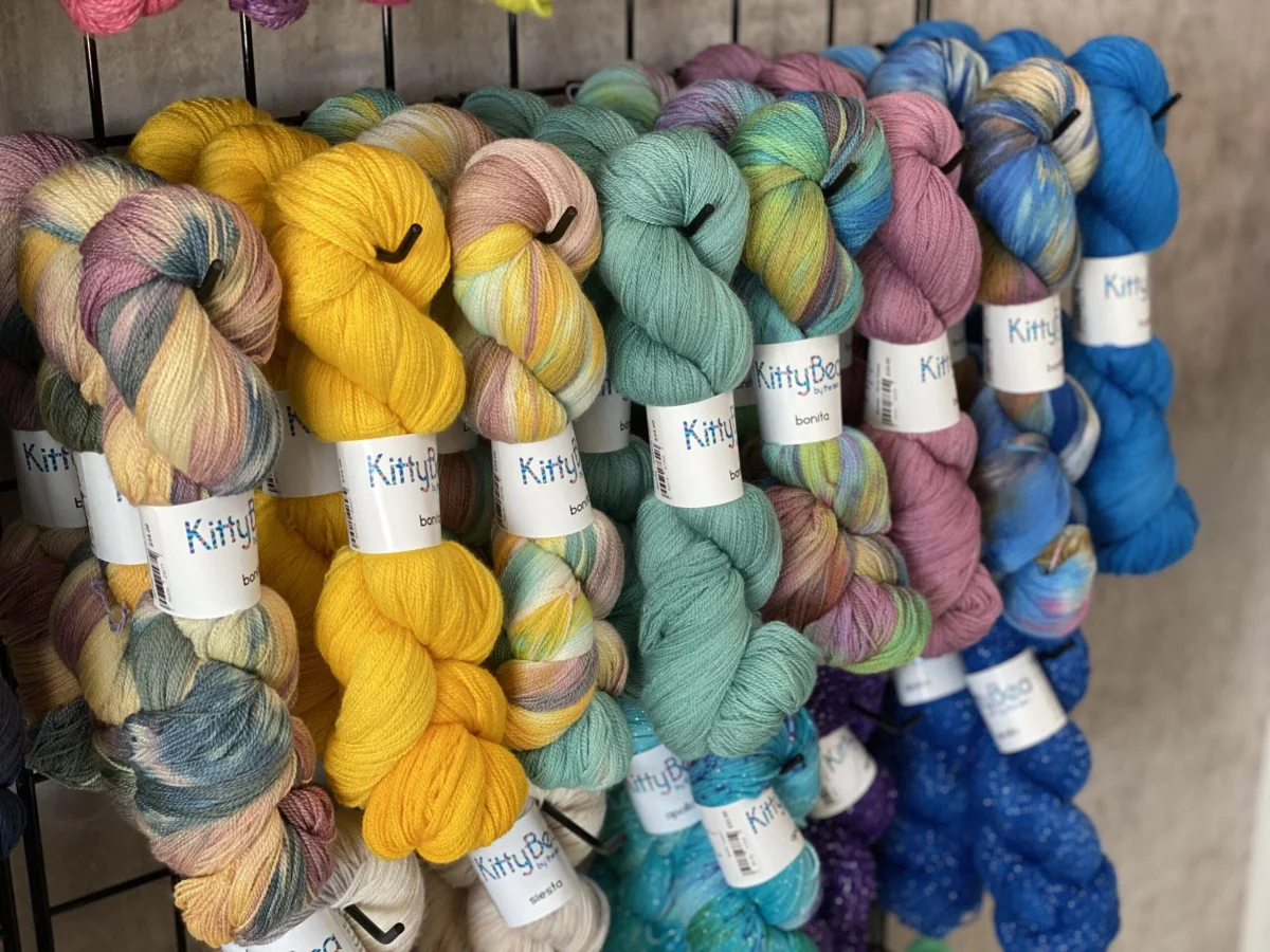 Colorful hand-dyed yarn at Hashtag Yarn Corner