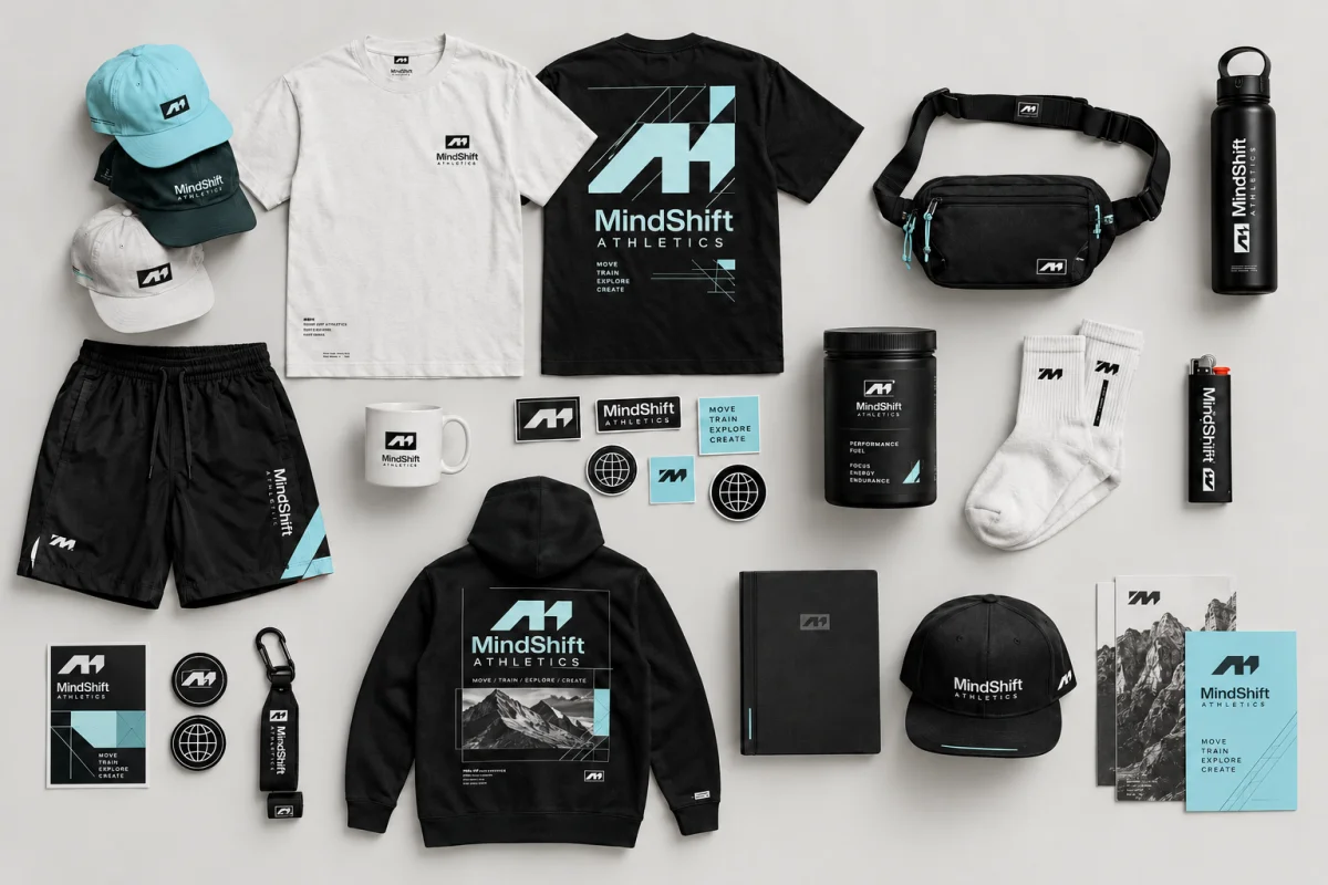 Branded merchandise flat lay