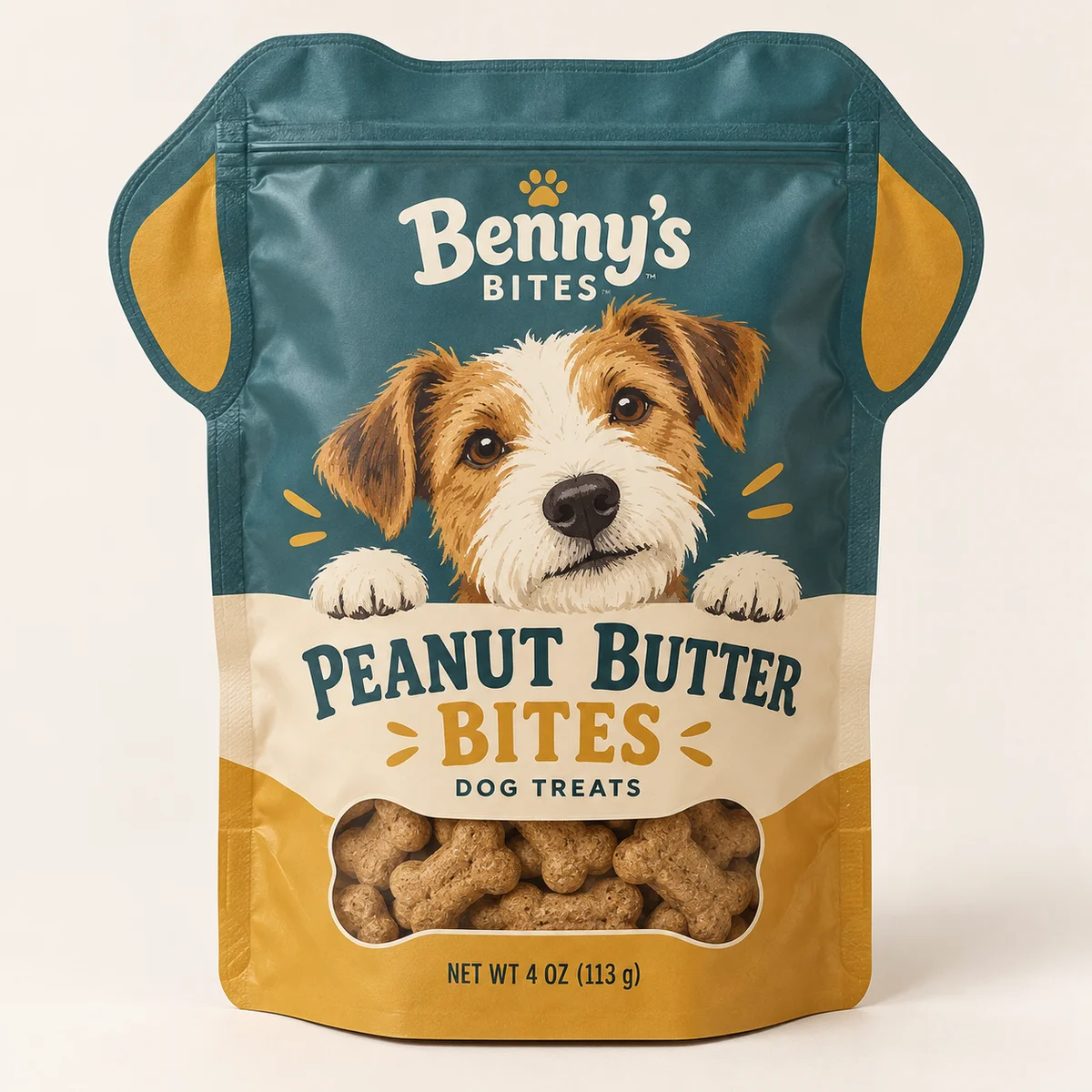 Custom printed pet treat packaging with original brand artwork