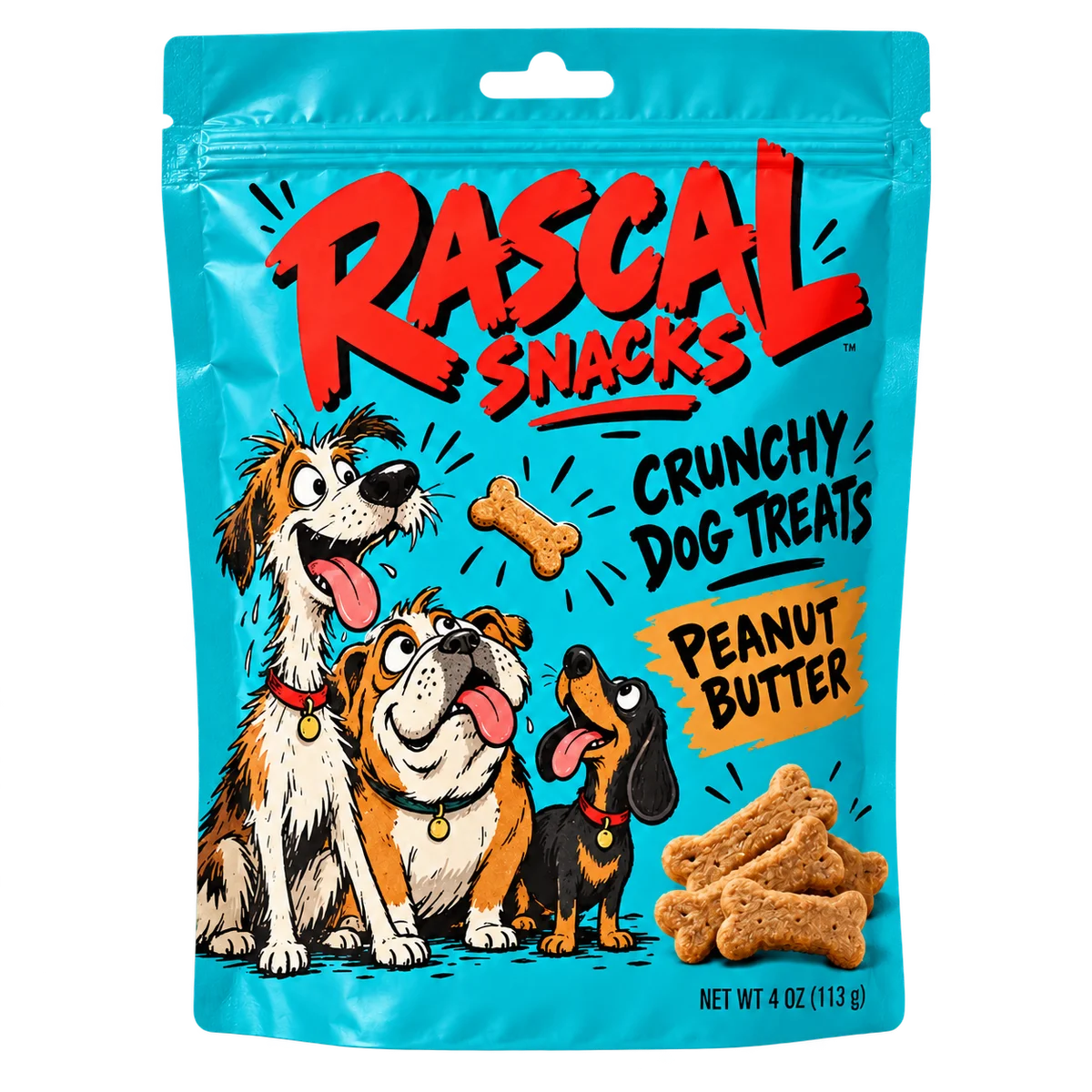 Custom printed pet treat packaging with original brand artwork