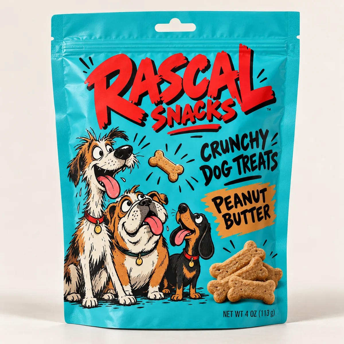 Custom printed pet treat packaging with original brand artwork