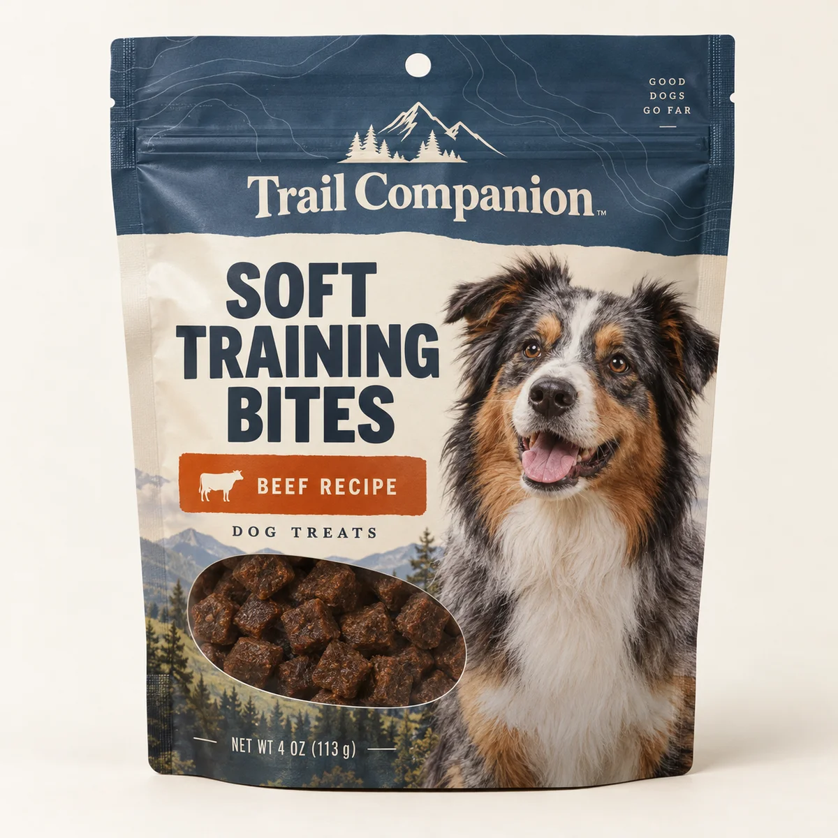 Custom printed pet treat packaging with original brand artwork