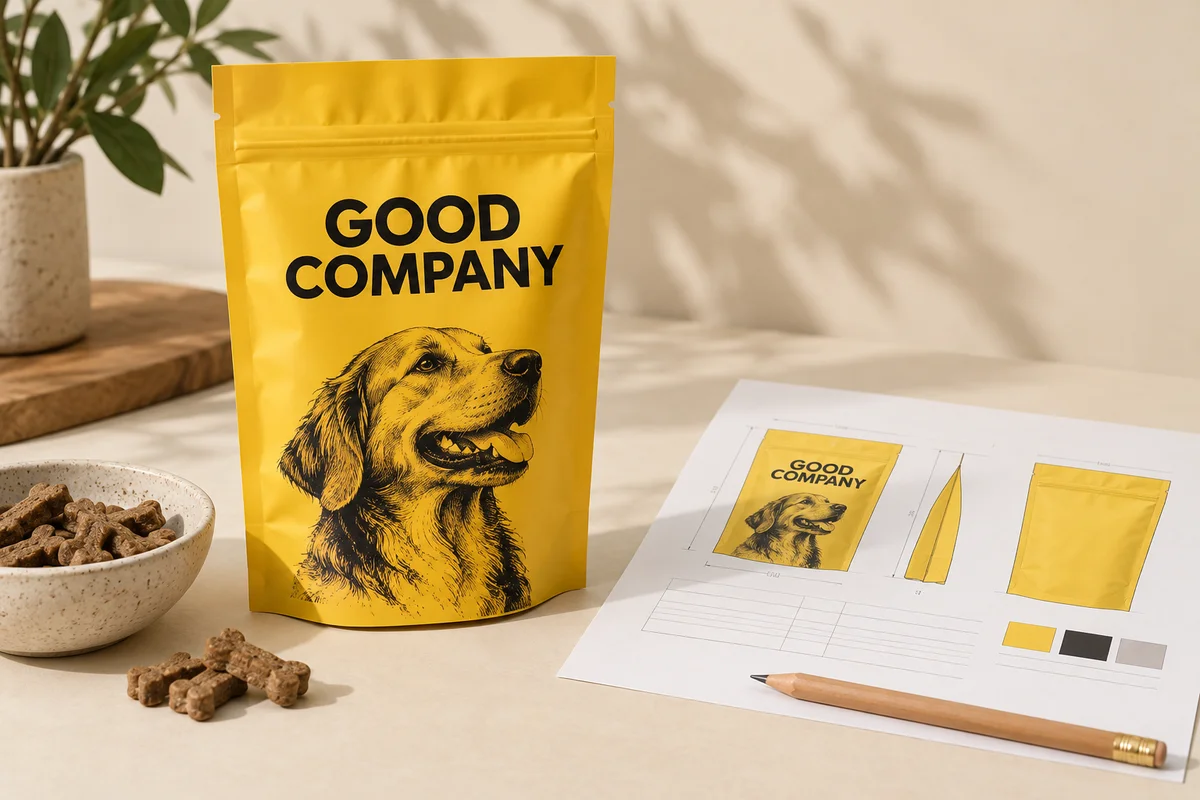 Custom printed pet treat packaging design example