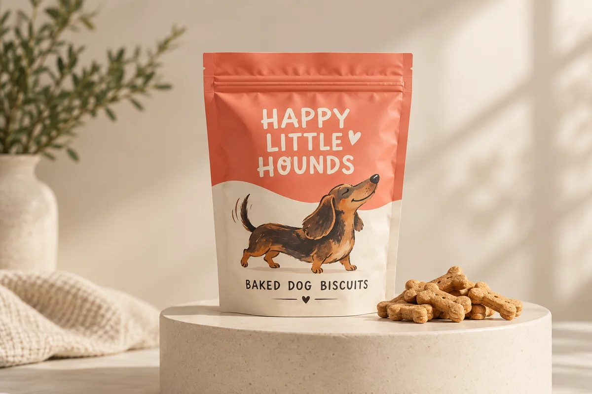 Custom printed pet treat packaging design example
