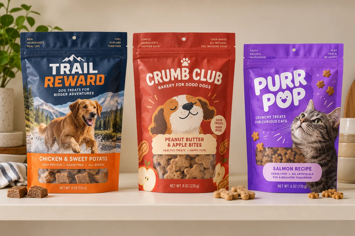 Custom printed pet treat packaging design example