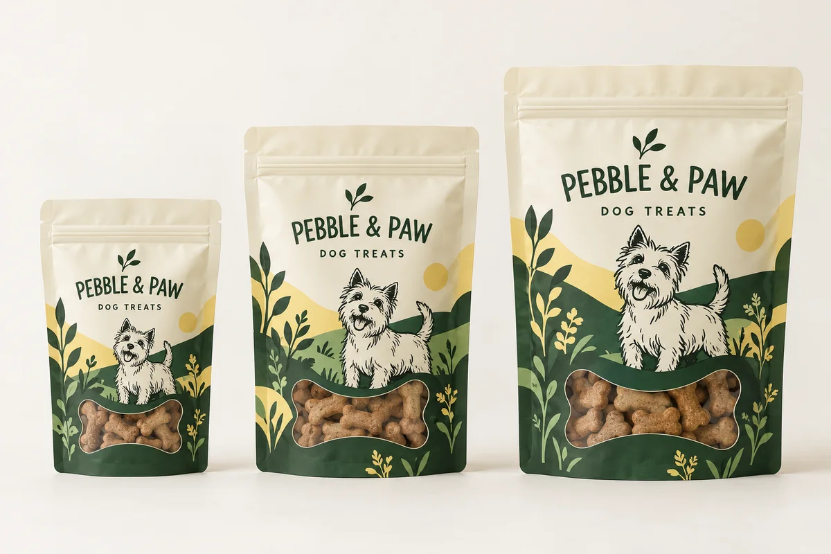 Custom printed pet treat packaging design example