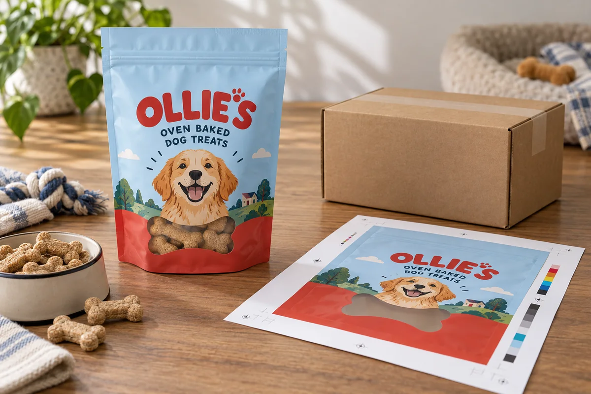 Custom printed pet treat packaging design example