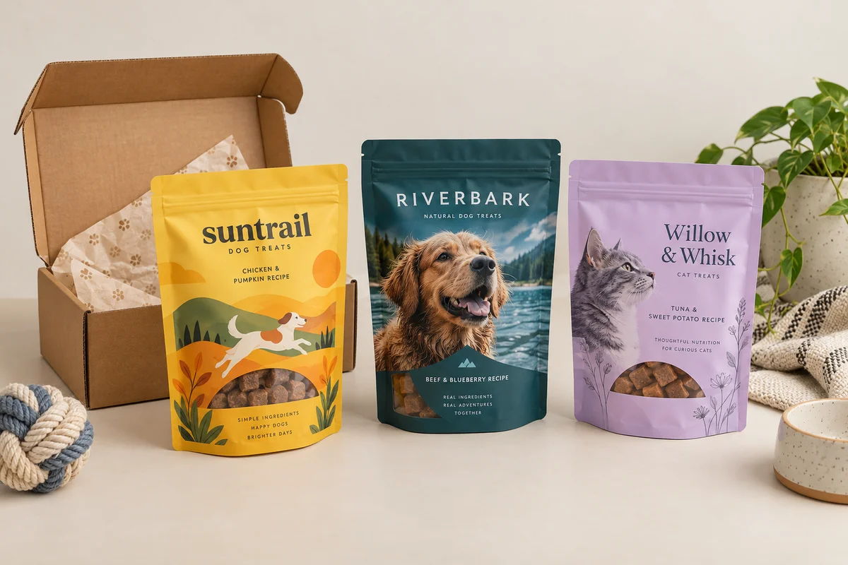 Custom printed pet treat packaging design example