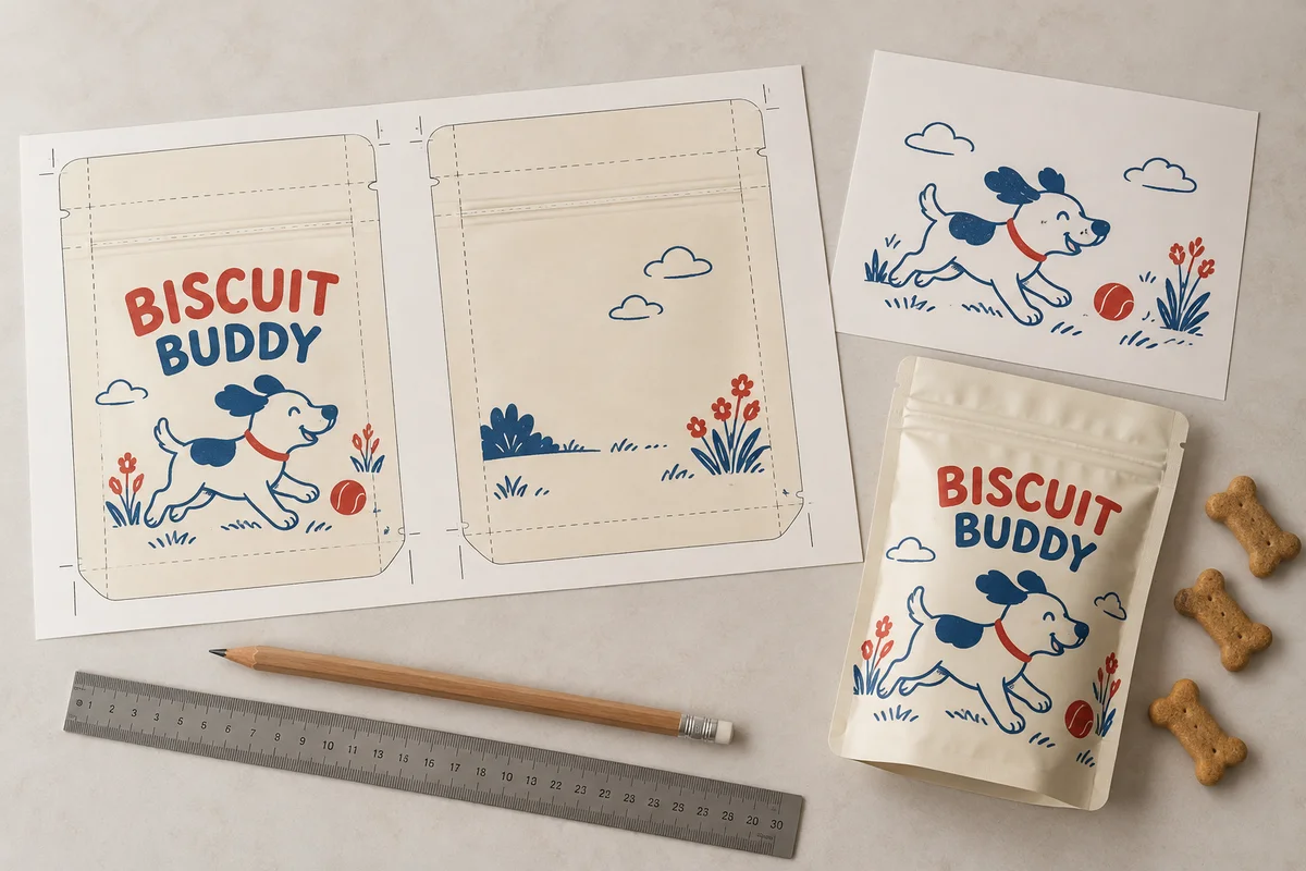 Custom printed pet treat packaging design example