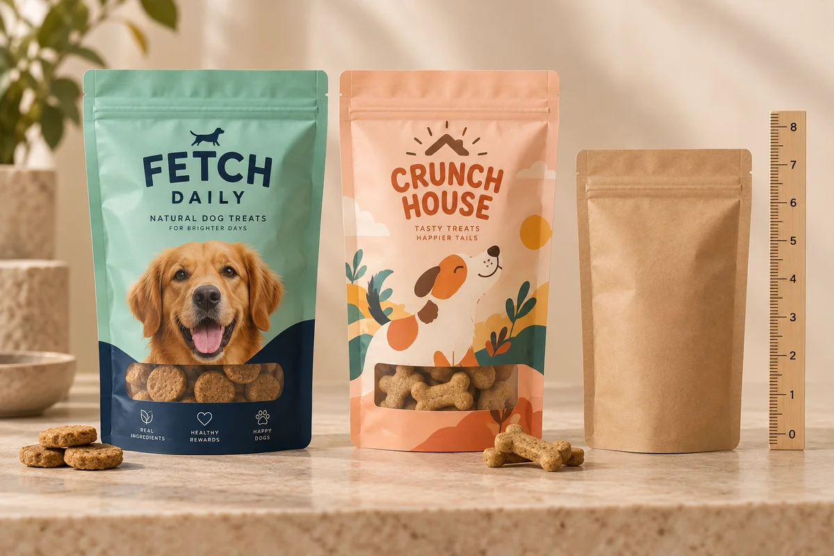 Custom printed pet treat packaging design example