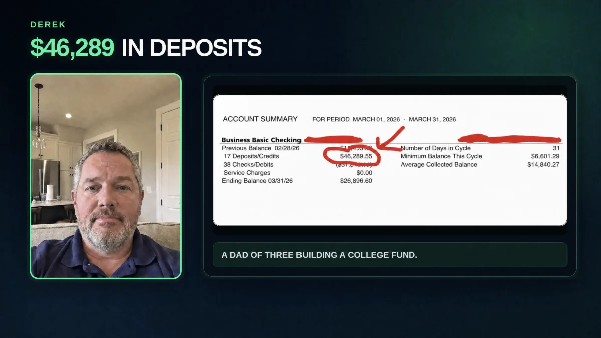 Derek case study showing 46289 dollars in deposits
