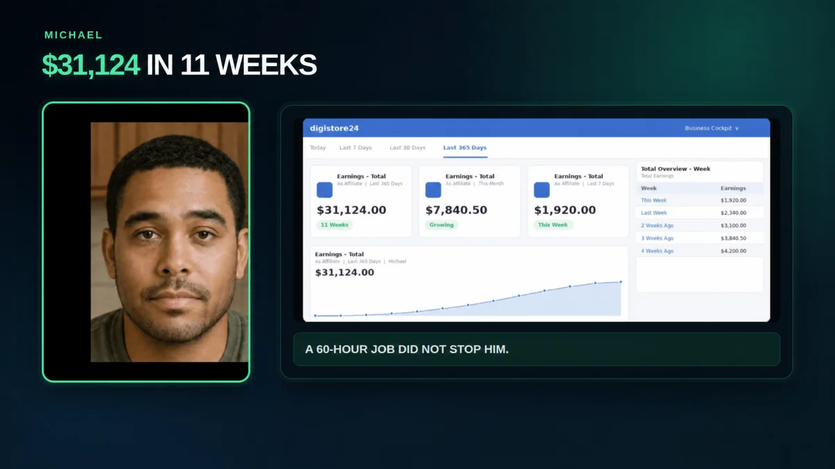 Michael case study showing 31124 dollars in 11 weeks